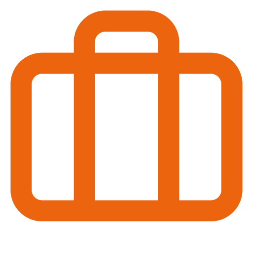 Orange suitcase icon on black background